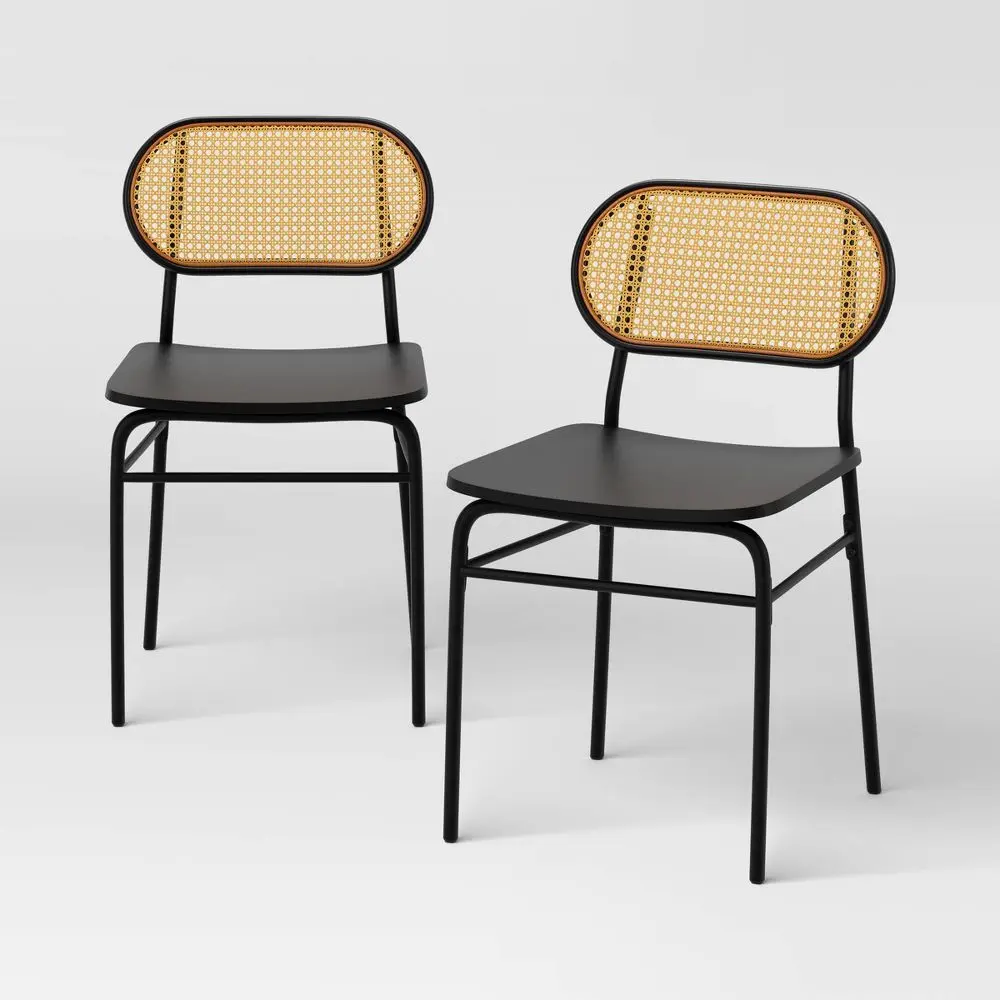 2pk Woven Back Metal Dining Chair Black - Room Essentials 2pk Woven Back Metal Dining Chair Black - Room Essentials