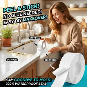 Waterproof Caulk Tape for Kitchen & Bathroom, Self Adhesive PVC Sealing Strip, Mold Resistant Gap Cover for Sink Tub Toilet, Easy DIY Home Repair for Renters Homeowners