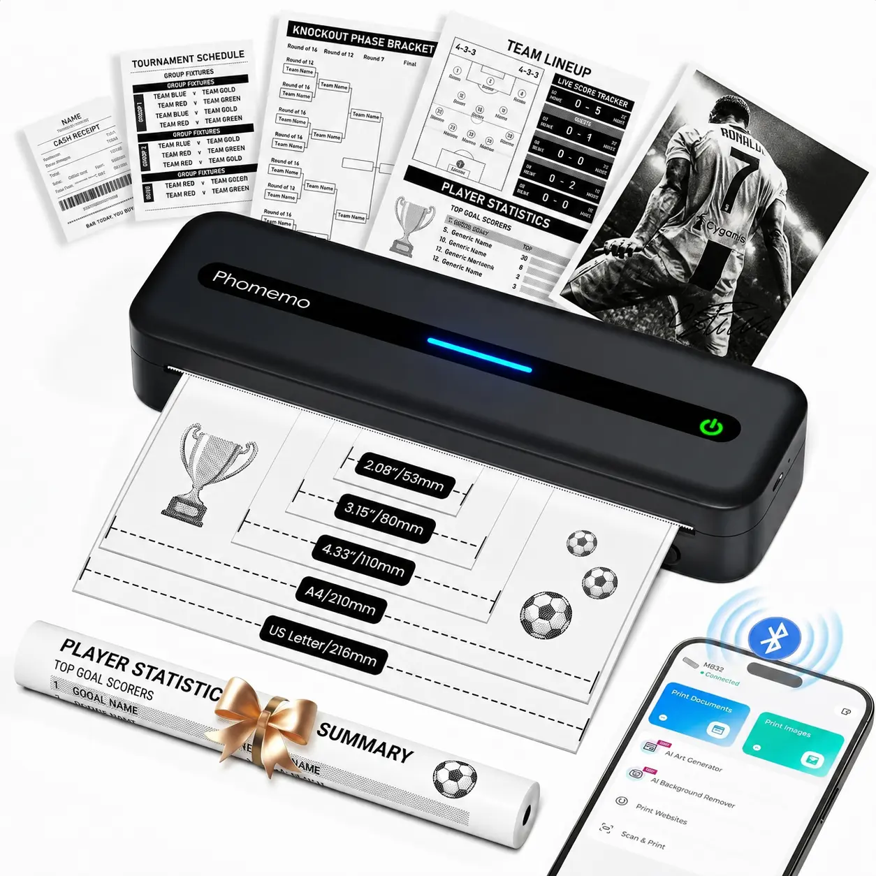 【DealsForYouDays】Phomemo A4 Portable Thermal Printer, M832 Inkless Bluetooth Thermal Printer, Wireless Mini Printer, Support 8.5'' x 11'' US Letter & A4 Paper, Compatible with iPhone Android Laptop for Mobile Office Home & Travel, Compact Thermal Printing
