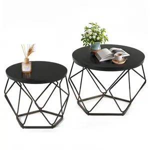 Coffee Table Set of 2 with Hidden Storage, Round Nesting Side Tables with Removable Lid, Modern Geometric End Tables for Living Room Decor, Movable