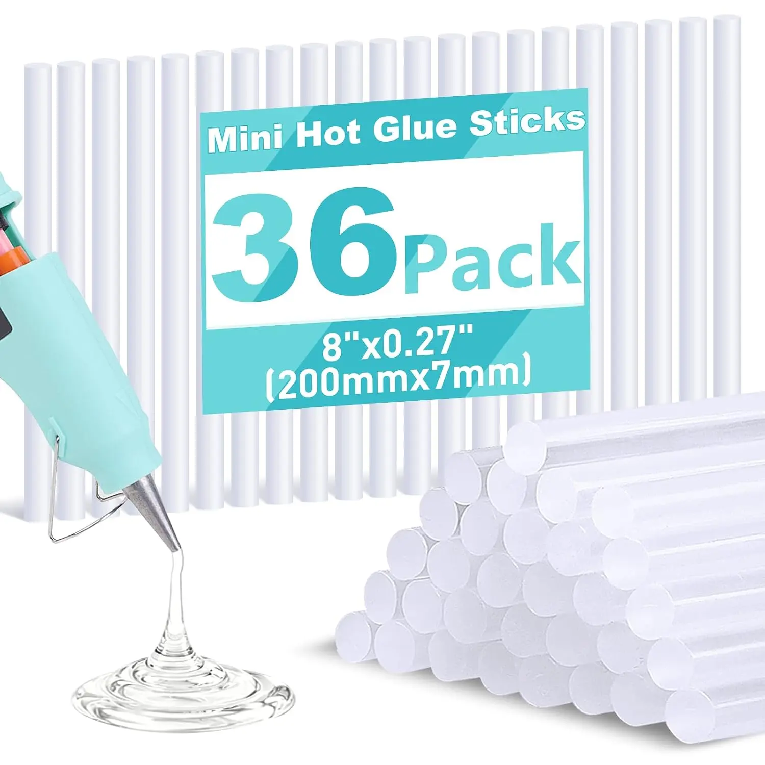 Phinus 36 Pack Mini Hot Glue Sticks, 8" Long x 0.27" Diameter Clear Glue Sticks for Glue Gun, EVA Clear Glue Gun Sticks, Hot Glue Gun Sticks for DIY Craft Sticky Projects & More