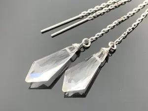 Crystal Quartz 925 Sterling Silver Ear Thread Earrings · Long Dangle Minimalist Jewelry · Gift for Her