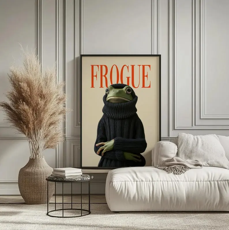 Frogue Magazine Art Print, Fashion Frog Print, Funny Frog Poster, Trendy Eclectic Decor, Frog Art, Chic Wall Art