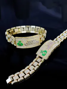 Money Attraction Bracelet with Diamond Accents & Green Money Bag Charm for Wealth Success Elegant Stylish Accessory