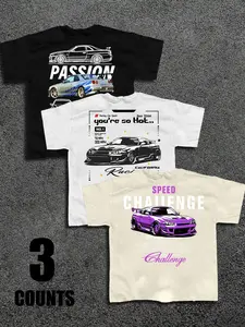 3-Pack JDM Car Passion Graphic T-Shirts | Racing Sport Streetwear Casual Tees Set for Car Enthusiasts