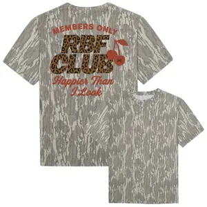 Members Only RBF Club Camo Tee, Happier Than I Look T Shirt, Leopard Print Cherries, Mossy Oak Bottomland Camo, Funny Graphic Tee, Gift For Others