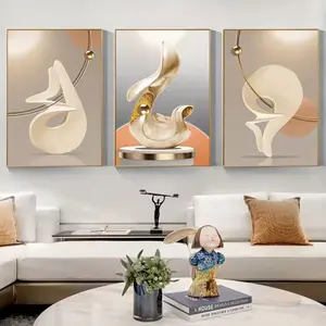 3pcs Nordic Abstract Geometric Canvas Art with Wooden Frame, Modern Minimalist Design Wall Decor for Living Room, Modern Home Decor, High-Quality HD Print, Modern Home Decoration