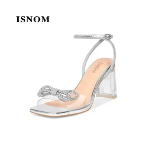 ISNOM Womens Clear Heels: Bow Rhinestone Glitter Wedding Sandals-Chunky Heel for Stability & Elegance-Adjustable Ankle Strap for Formal Events, Parties, Date Nights & All Occasions Footwear Girl #WeeklyDeals#SummerVibes #outdoorfun #tiktokshopmemorialday