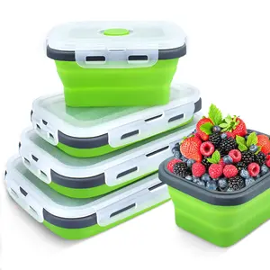 Collapsible Food Storage Containers - 4-Pack Silicone Food Storage Containers with Lids - Camping Utensil - Microwave, Dishwasher and Freezer Safe - Perfect for Camping, Picnics, and RV Living