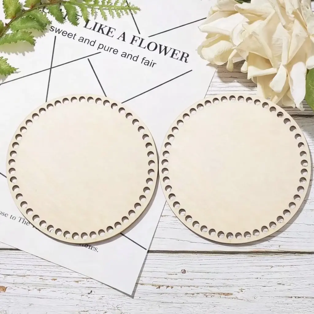 2 Piece Round Crochet Basket Bottoms, Blank Wooden Basket Base, DIY Crochet Basket Base, Unfinished Wood Weaving Craft Base, Handicraft, Handmade Crafts