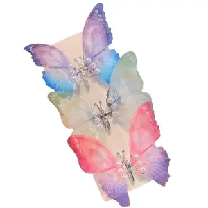 3pcs Light Green Moving Butterfly Alloy Duckbeak Hair Clips with Gradient Wing-Edge for Hair Styling Ideal as Hair Accessories