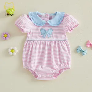 Newborn Baby Girl Summer Clothes Short Sleeve Bubble Romper Bow Embroidery Smocked Outfits Infant Girl