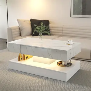 Modern LED Coffee Table 39.37x21.65x16.93IN, RGB Remote Control Lights, Drawer Storage for Living Room Office