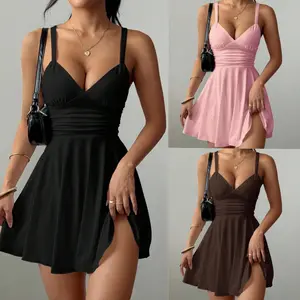 Women's Summer Sexy Suspender V-neck Dress Dress Slim-fitting Simple High-end