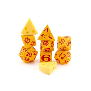 7-Piece Durable Metal Swiss Cheese Wheel Dice Set, Food-Themed RPG Dice for Dungeons & Dragons TTRPG Gamers, Ideal Gamer Gift