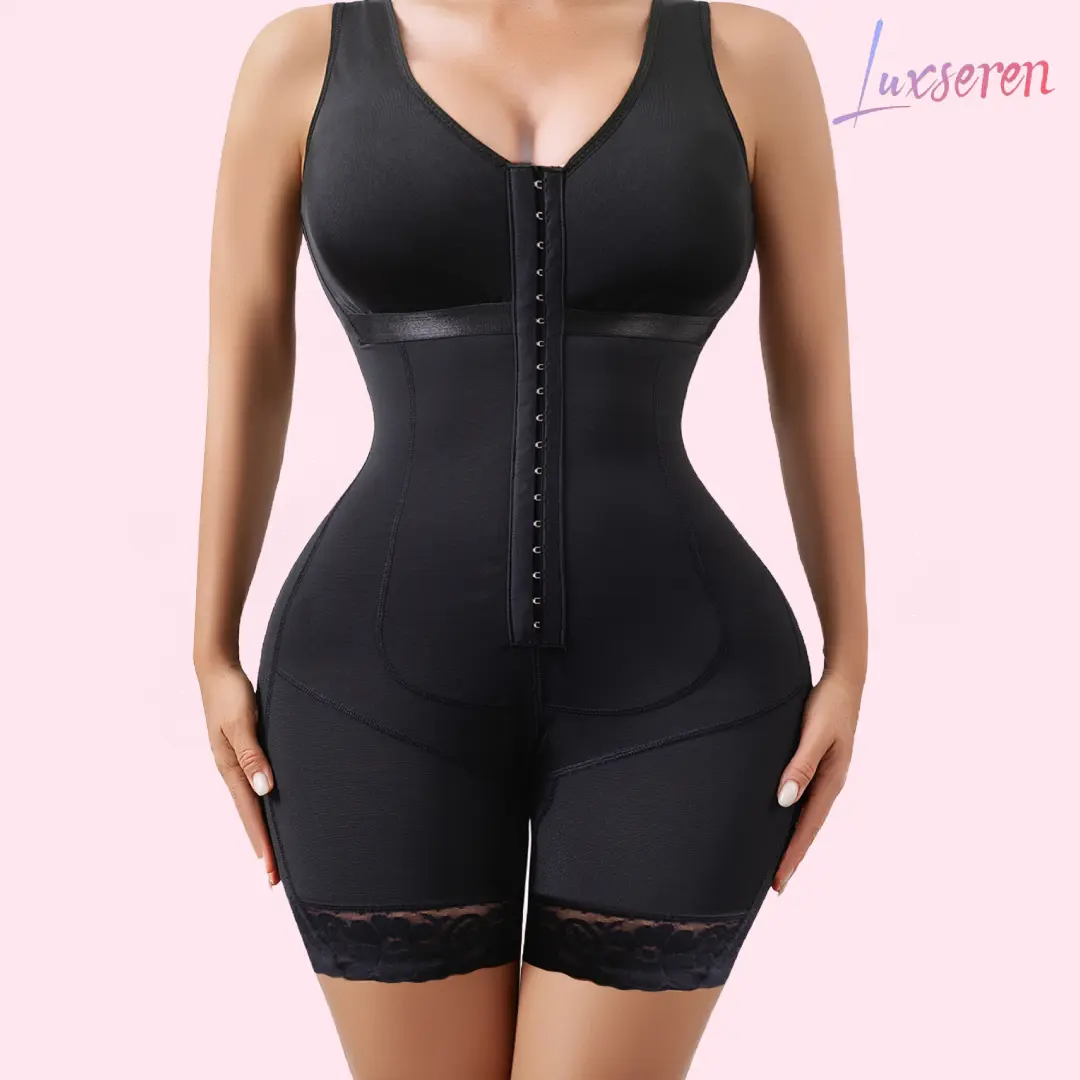 LUXSEREN Women's Scoop Neck Tummy Control Shapewear Bodysuit - Nylon Mesh Fabric Shaper with Lace Trim, Adjustable Straps