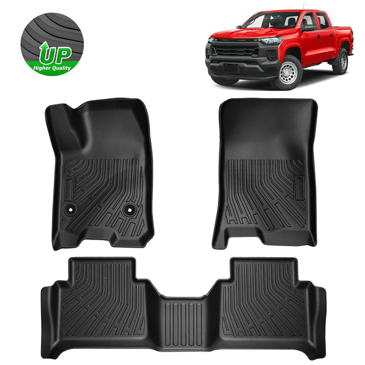 Custom Fit TPE Floor Mats for 2023-2025 Chevy Colorado/GMC Canyon - All Weather, Heavy Duty, Black, Odorless, Easy to Reshape, 1st & 2nd Row Interior Accessory