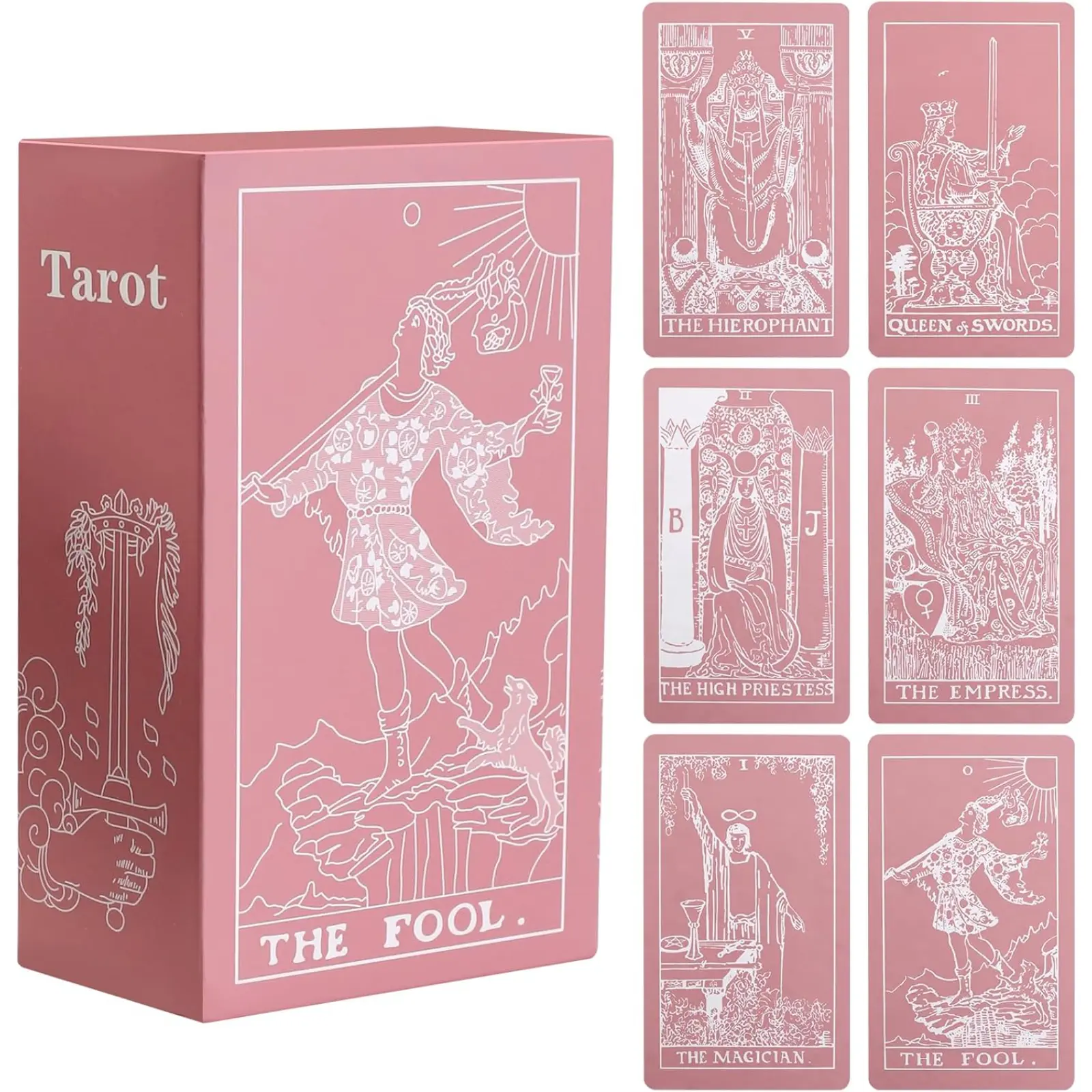 Erbacan Tarot Cards with Guidebook 78 Classic Tarot Card Deck Fortune Telling Game for Beginners or Expert Learning Tarot Cards Free Pouch Bag Regular Edition Pink 350GSM Premium Cardboard Waterproof