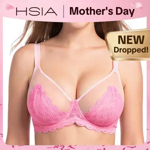 HSIA Mermaid Scales Sexy Lace Plus Size Unlined Underwire Non-padded Full Coverage Minimizer Bra with Back Smoothing for Women Large Bust