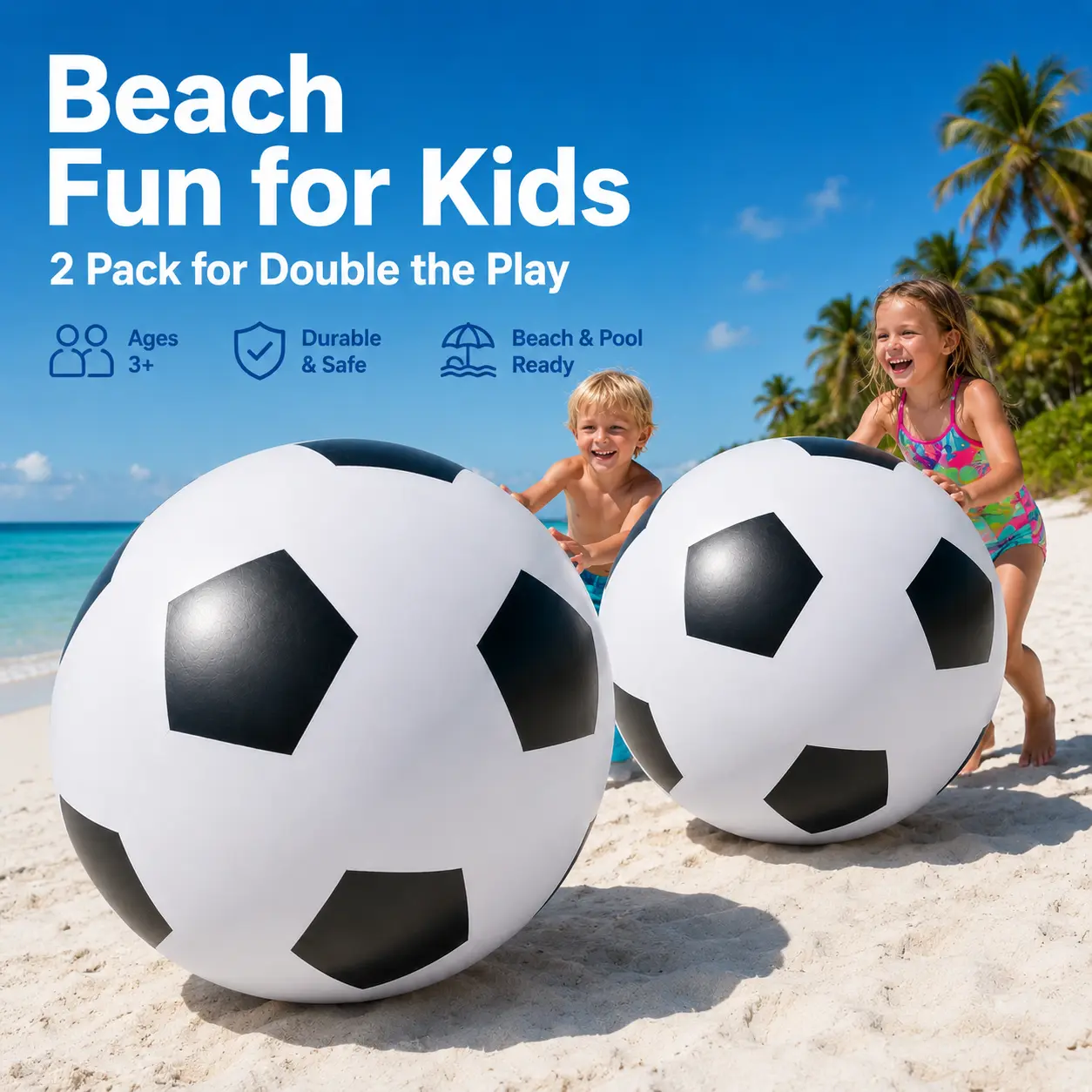 Mandla 2-Pack 26.3-Inch Giant Polyvinyl Chloride (PVC) Inflatable Soccer Balls - Kids’ Sports Toys, Outdoor Toy Ball Games, Birthday Party Gifts
