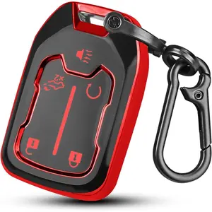 for GMC Key Fob Cover with Keychain,5 Button Soft TPU GMC Key Fob Cover,Fit for GMC Acadia Sierra Terrain and Chevy (red, 5 Button)