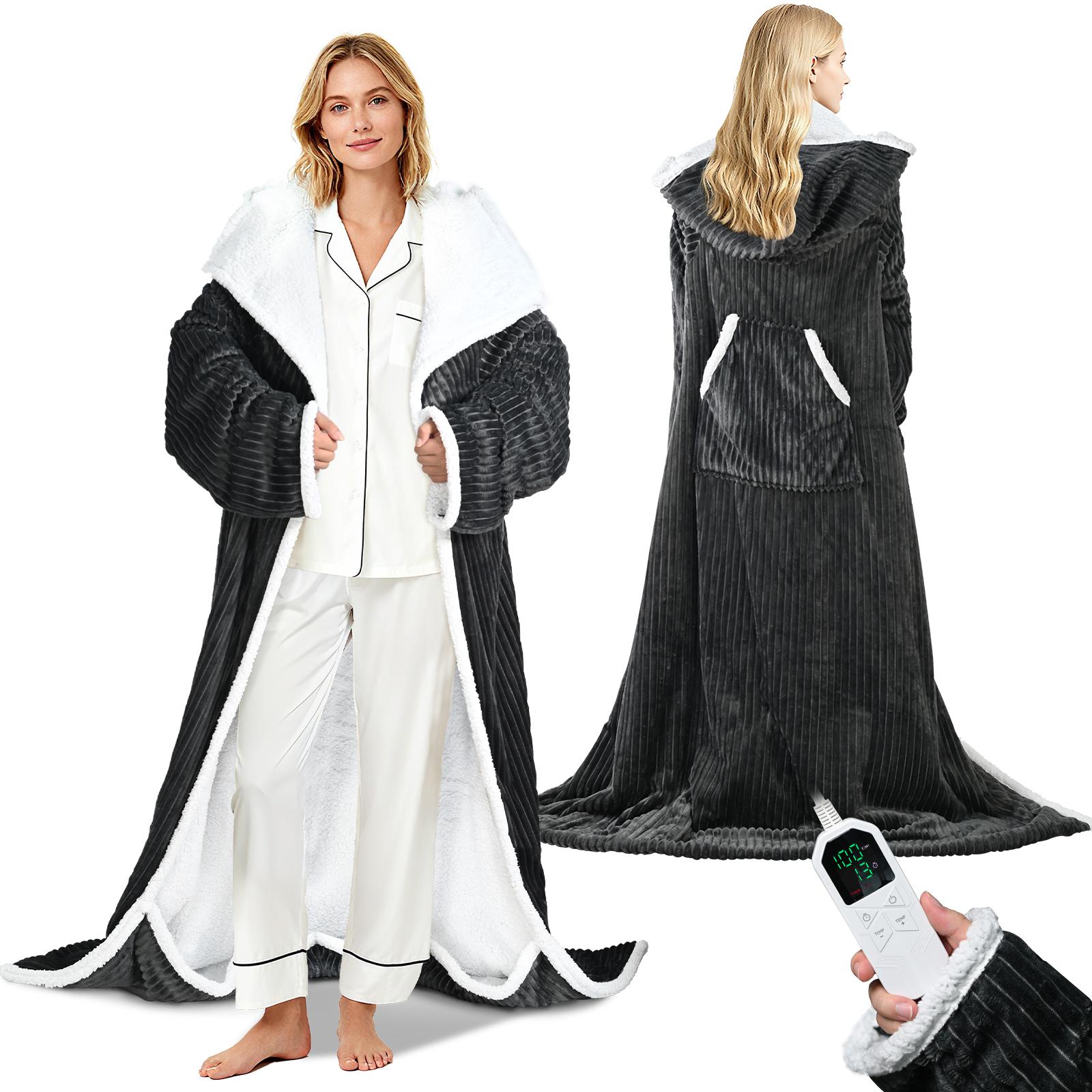 Fulog Electric Wearable Blanket with Foot Pocket, Heated Throw Blankets for Women, Snuggle Shawl Wraps with Sleeves