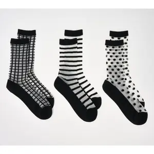 Complliments 3 Pack of Sheer Patterned Crew Socks