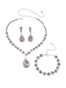 Multicolor Rhinestone Jewelry Set, Necklace Earrings Bracelet, Perfect for Parties Weddings Engagements, Valentine's Day Gift