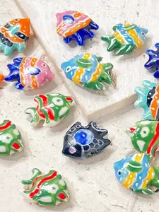 5 Piece Colorful Hand-Drawn Deep Sea Fish Ceramic Beads DIY Jewelry Making Kit, Tropical Fish Pearl Necklace Bracelet Phone Chain Accessories