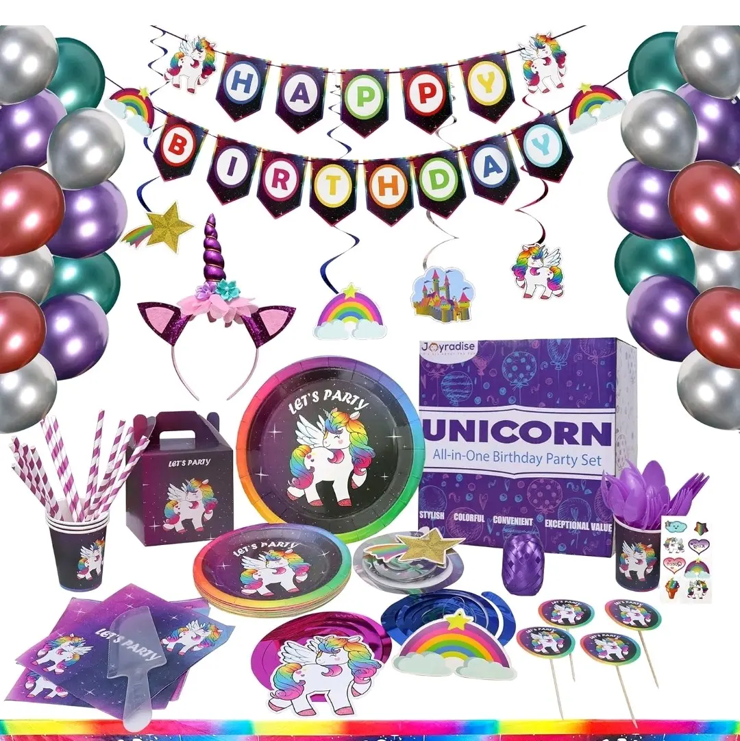 Serves 16- Unicorn Birthday Party Supplies - All in One Rainbow Unicorn Decorations for Birthday Party - Have a Memorable Unicorn Theme Party