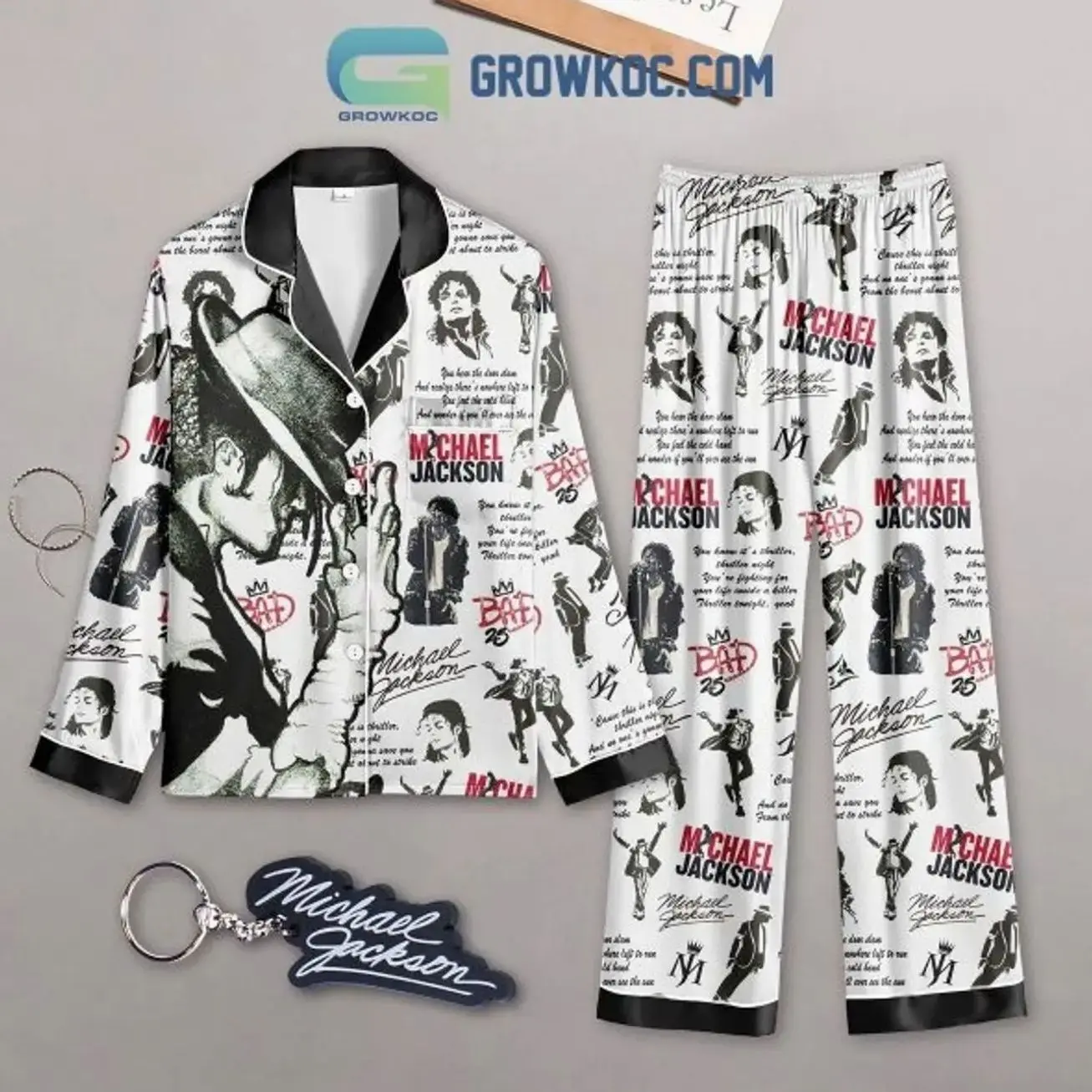 Michael Jackson Black And White Polyester Pajamas Set