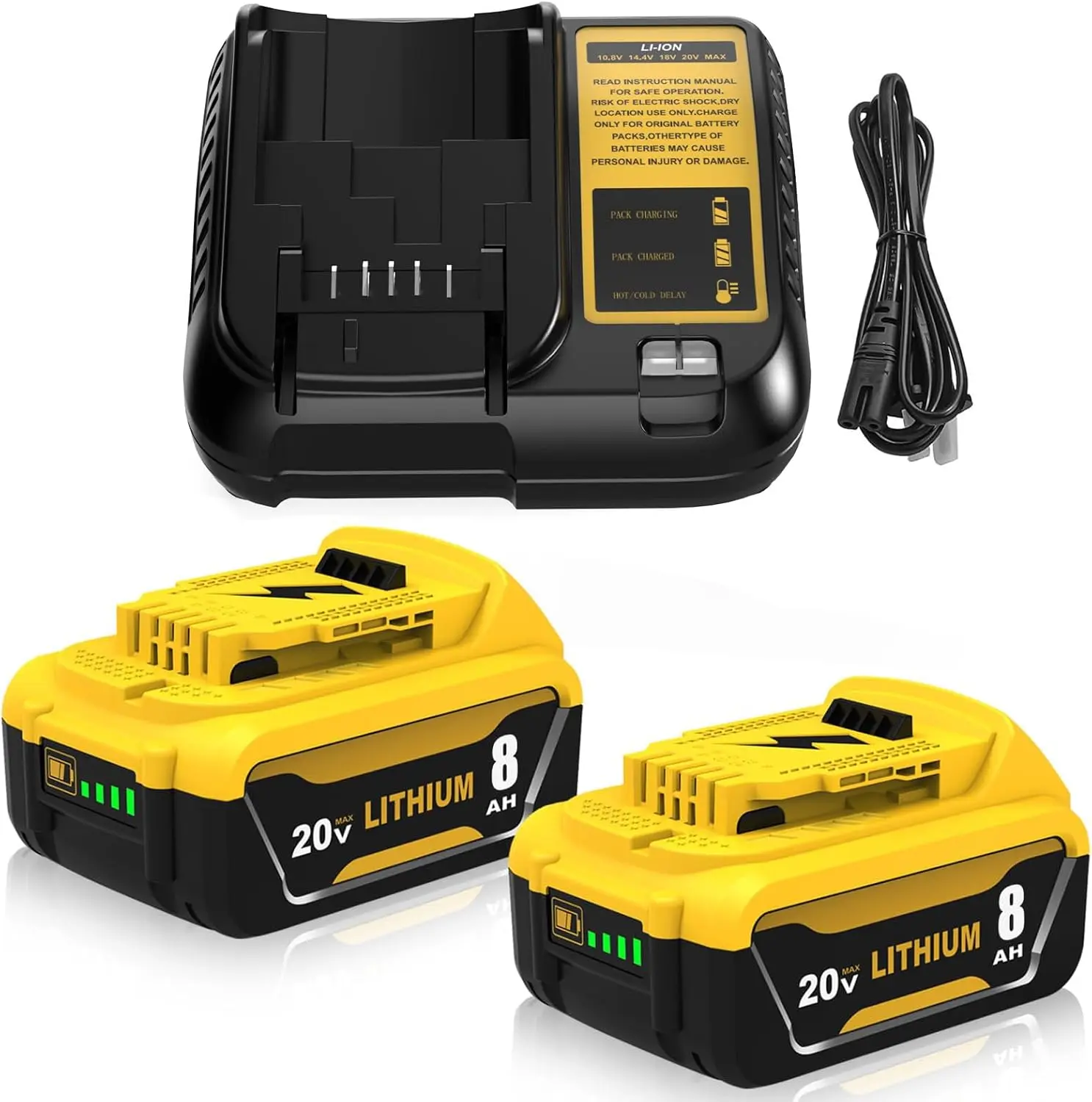 2-Pack 8000mAh Power Tool Batteries Replacement for Dewalt 20V Battery & DCB107 Charger, Perfect Fit, Full Protection