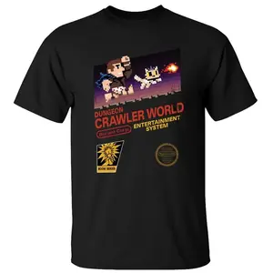 Dungeeon Crawler World Retro Gamer T-shirt, Pixel Art Fantasy RPG Apparel For Men Women, Funny Cat Gaming Graphic Shirt Gift Idea | 010426.C00822.ID03