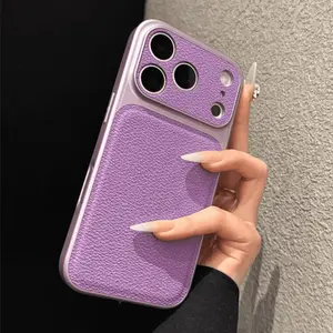 Instant 17 Series Large Inspection Solid Color Leather Pattern Anti Shock Phone Case Suitable for iPhone 17 16 15 14 13 12 11 Plus Pro Max Phone Accessories Men's and Women's Business Lightweight Durable Phone Accessories