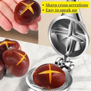 Chestnut Cutter Tool, Zinc Alloy Nut Cracker with Sharp Tooth Blade, Petal Groove Chestnut Peeler Sheller, Multi-Use for Walnuts Hazelnuts, Ergonomic Long Handle Easy to Use for Kitchen Camping