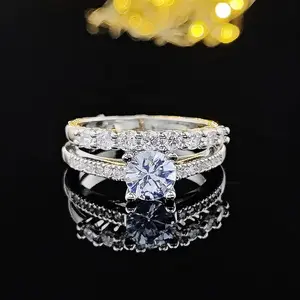 925 Sterling Silver Bridal Ring Set – Round Cut CZ Engagement Ring + Curved Wedding Band (Sizes US 5-10)