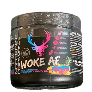 Bucked Up Wake AF Edible Nootropic Pre-Workout Supplement - 20 Servings, Miami Flavor (Strawberry/Mango/Pineapple), Health & Fitness Carbohydrate Nutrition Support