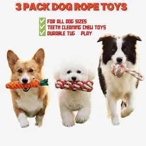 Dog Rope Toys 3 Pack Heavy Duty Dental Care Tug Of War For All Dogs Durable Rope Material Cleans Teeth Massages Gums Interactive Play
