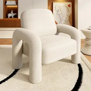 SEYNAR Modern Sherpa Accent Chair, Teddy Upholstered Arm Single Sofa, Cozy Fluffy Reading Chair for Living Room, Bedrooms, Corner (White)