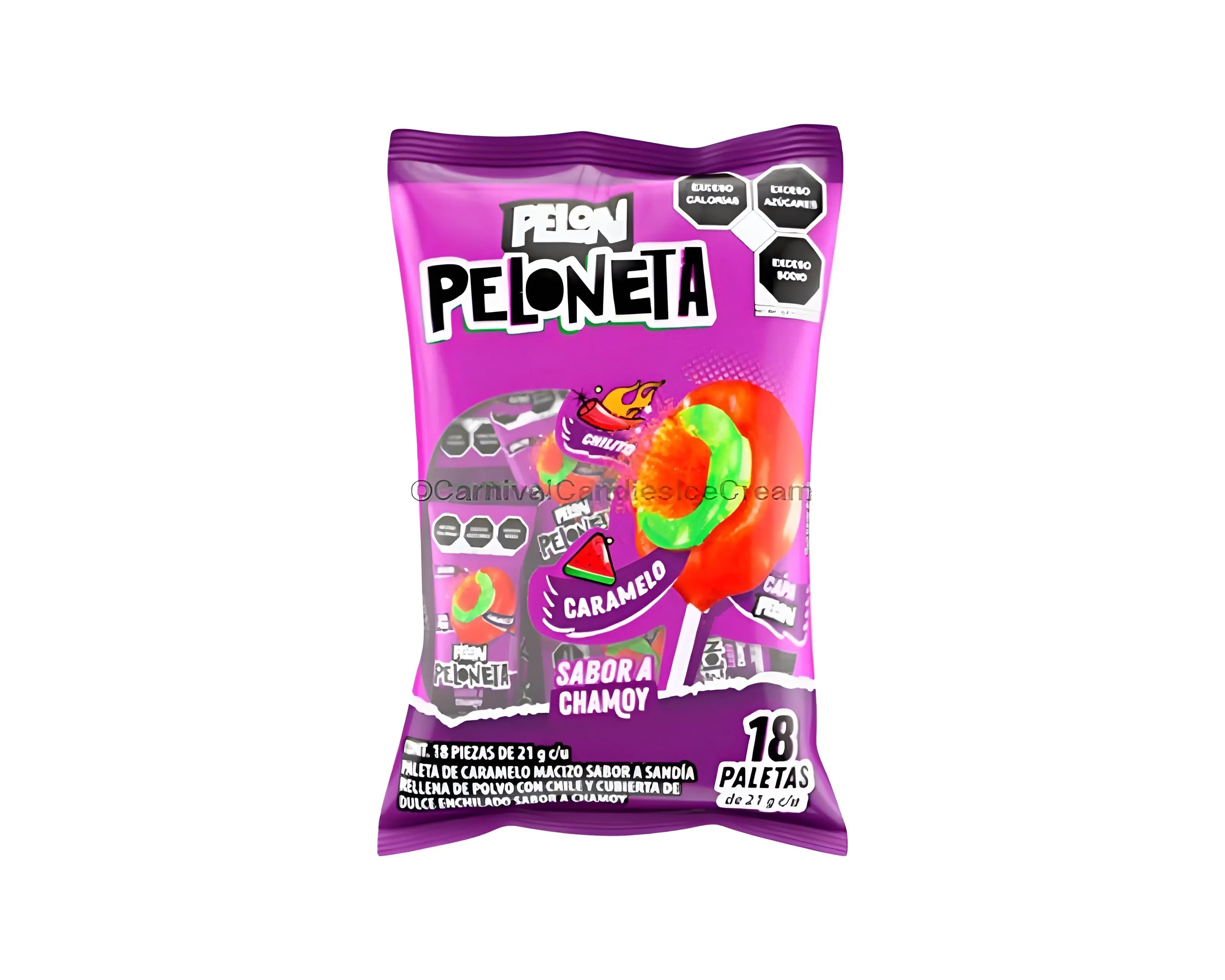 Pelon Peloneta Chamoy/Sandia (18 Count) Mexican Candy Lollipops, Sweet, Savory Snack Bonbon Mangga, Dulces Mexicanos