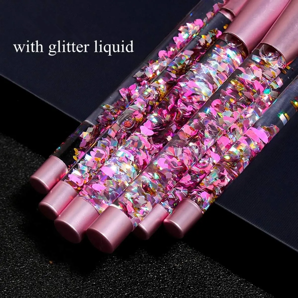 Unicorn Fan Makeup Brush Set with Glitter Liquid - 7-Piece Crystal Sparkles Blue Blush Powder Fan Lip Eye Shadow Eyebrow Eye Blender Brush Set for Kids Girls