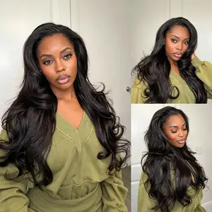 Vibes Wig Light Yaki Body Wave Wigs Blend Human Hair 3in1 Half Wig With Drawstring Seamless Filp Over Beginner Friendly