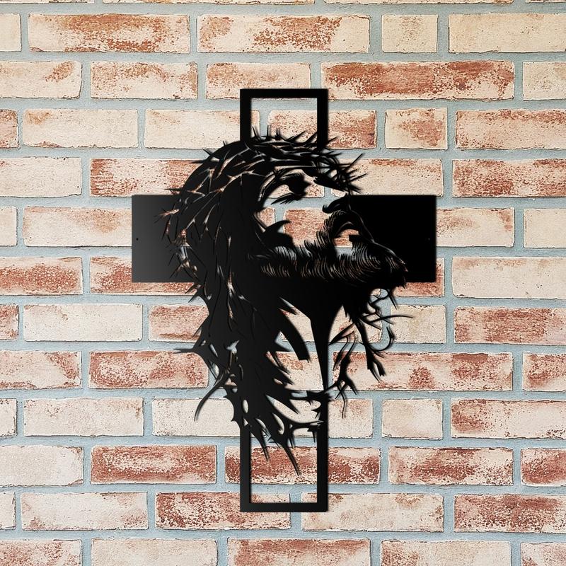 Jesus Cross Metal Wall Art 28.58x40cm | Christian Religious Wall Decor Easter Gift！Laser Cut & Hand Engraved Christian Artwork | Durable Metal Decor for Home, Office, Church, Restaurant | Religious Symbolism Wall Hanging Perfect Easter Gift