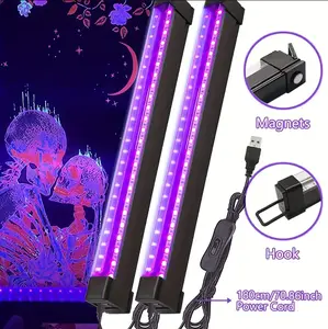 2pcs USB-Powered LED UV Black Light Strips, Magnetic Portable Tubes for Party Lighting, Fluorescent Tapestry, Posters, Body Paintings - Perfect for Christmas Decorations, Lights for Decoration