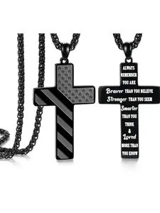 Cross Necklace With Bible Verse American Flag Pendant Stainless Steel Men's Jewelry Gift Faith Inspired Bold Patriotic Chain For Him