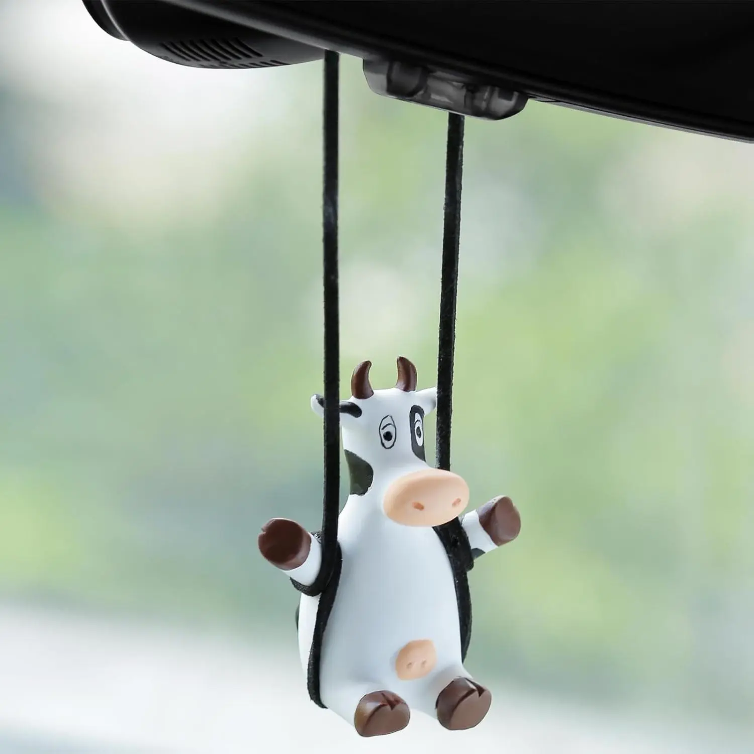 Cute Swinging Cow Car Rear View Mirror Hanging Accessories Funny Car Interior Decor Gifts for Women Men (Cow)