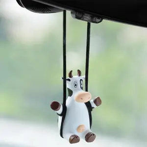 Cute Swinging Cow Car Rear View Mirror Hanging Accessories Funny Car Interior Decor Gifts for Women Men (Cow)