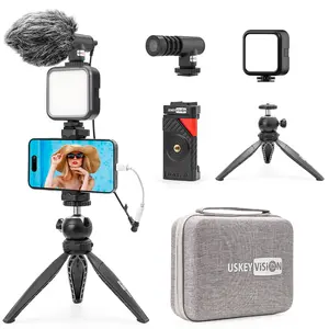 Smartphone Vlogging Kit Video Kit for iPhone 15/14/13 Mini/Pro/Max, Android Smartphone w/Microphone Light Auto-switch Phone Clip Combo for  Tiktok Live Steam (Vlog K2)