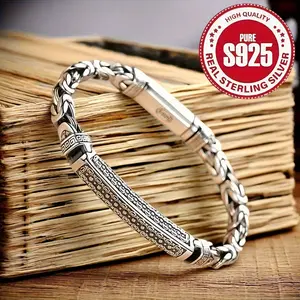 Silvery S925 Bracelet Sterling Silvery Bracelet Men'S Bracelet Opened and Worn as a Birthday Gift Boyfriend Or Father