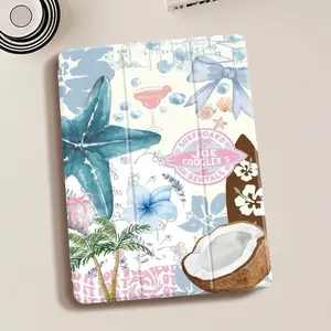 Tpu Tablet Protective Case for iPad 10.2/10.9/11 Inch, Transparent Anti-Drop with Pen Slot, Summer Beach Starfish Print, Full Coverage